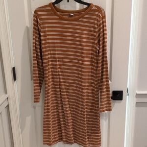Old Navy Tan And White Striped Long Sleeve T-shirt Dress Size Large